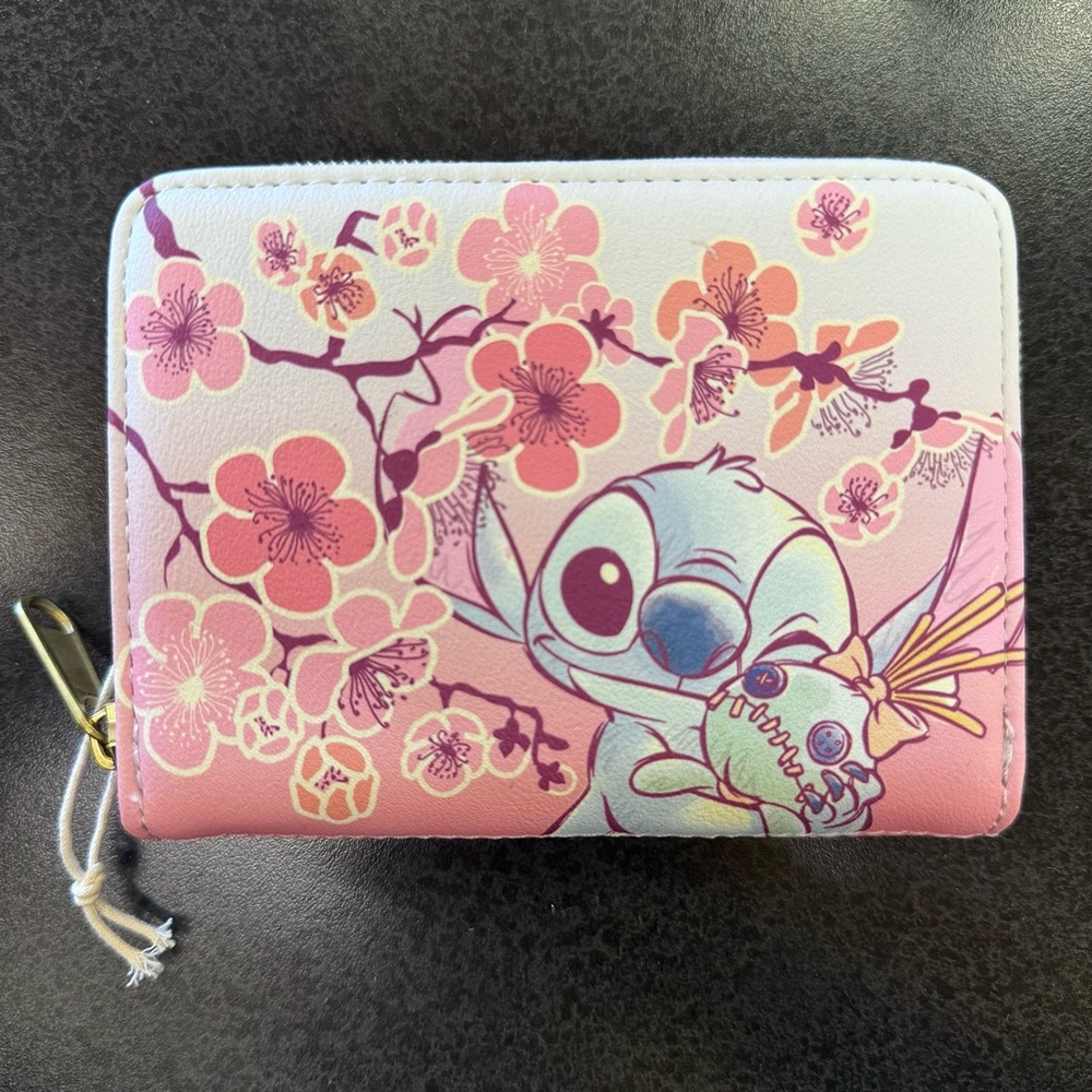 NEW Loungefly Disney Stitch & Scrump Cherry Blossoms Mini Zipper Wallet 🌸 - Picture 2 of 7